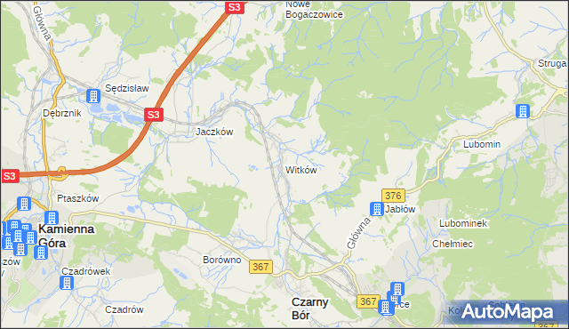 mapa Witków gmina Czarny Bór, Witków gmina Czarny Bór na mapie Targeo