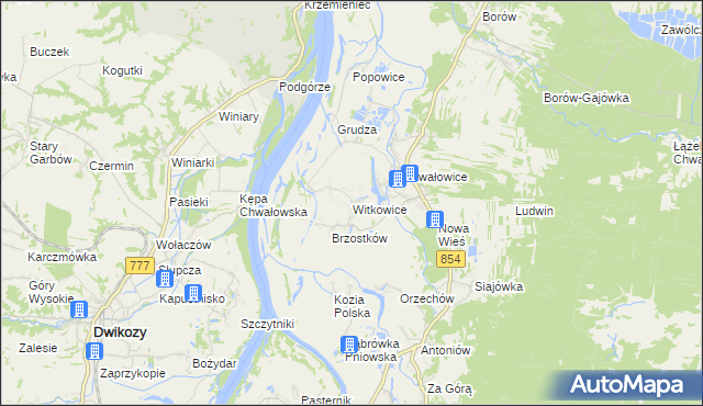 mapa Witkowice gmina Radomyśl nad Sanem, Witkowice gmina Radomyśl nad Sanem na mapie Targeo