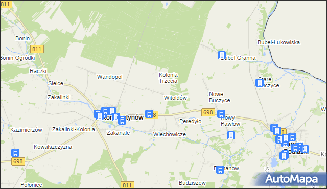 mapa Witoldów gmina Konstantynów, Witoldów gmina Konstantynów na mapie Targeo