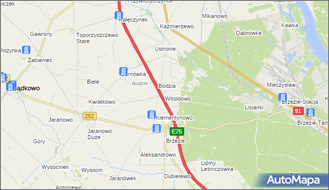 mapa Witoldowo gmina Brześć Kujawski, Witoldowo gmina Brześć Kujawski na mapie Targeo