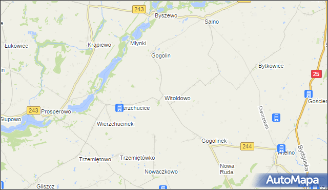 mapa Witoldowo gmina Koronowo, Witoldowo gmina Koronowo na mapie Targeo