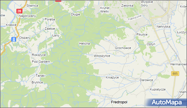 mapa Witoszyńce, Witoszyńce na mapie Targeo