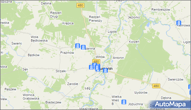 mapa Witów gmina Burzenin, Witów gmina Burzenin na mapie Targeo