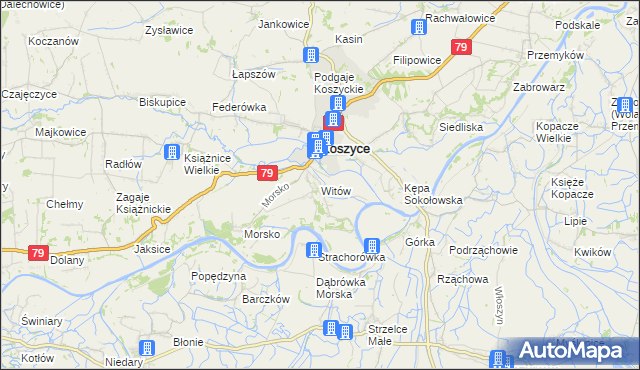 mapa Witów gmina Koszyce, Witów gmina Koszyce na mapie Targeo