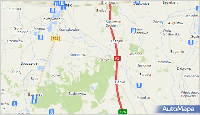 mapa Witów gmina Piątek, Witów gmina Piątek na mapie Targeo