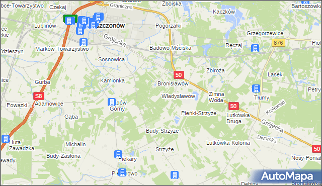 mapa Władysławów gmina Mszczonów, Władysławów gmina Mszczonów na mapie Targeo