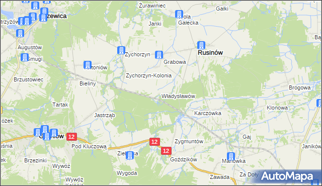 mapa Władysławów gmina Rusinów, Władysławów gmina Rusinów na mapie Targeo