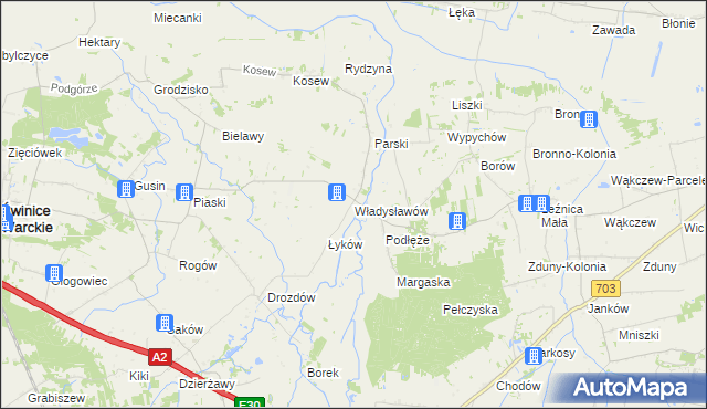 mapa Władysławów gmina Świnice Warckie, Władysławów gmina Świnice Warckie na mapie Targeo