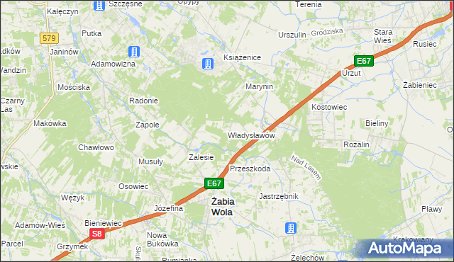 mapa Władysławów gmina Żabia Wola, Władysławów gmina Żabia Wola na mapie Targeo