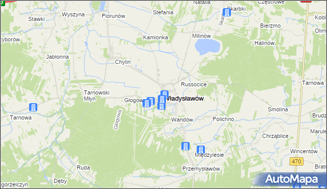 mapa Władysławów powiat turecki, Władysławów powiat turecki na mapie Targeo