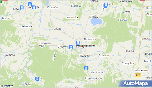 mapa Władysławów powiat turecki, Władysławów powiat turecki na mapie Targeo