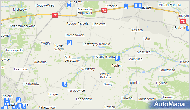mapa Władysławowo gmina Jeżów, Władysławowo gmina Jeżów na mapie Targeo