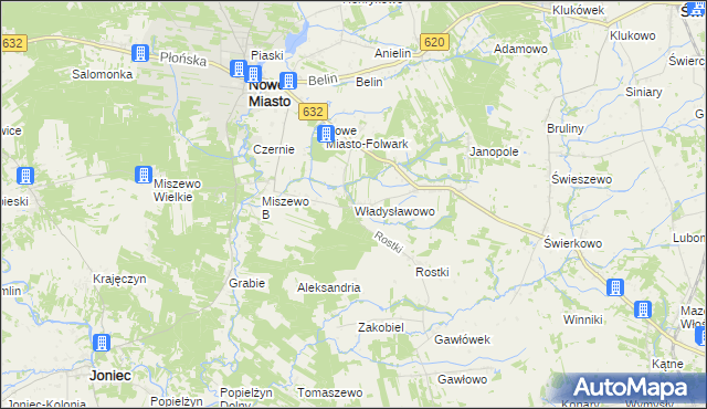 mapa Władysławowo gmina Nowe Miasto, Władysławowo gmina Nowe Miasto na mapie Targeo