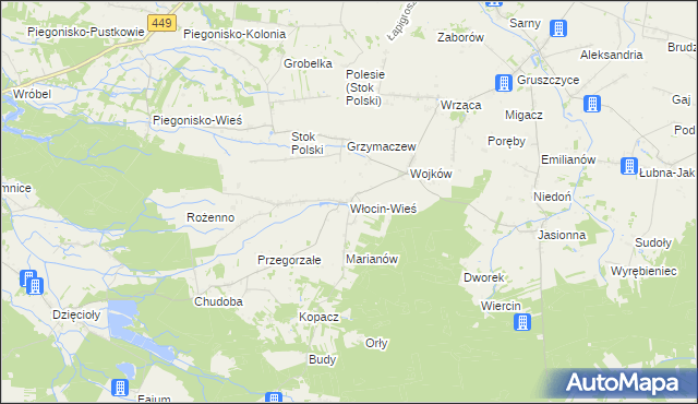 mapa Włocin-Wieś, Włocin-Wieś na mapie Targeo