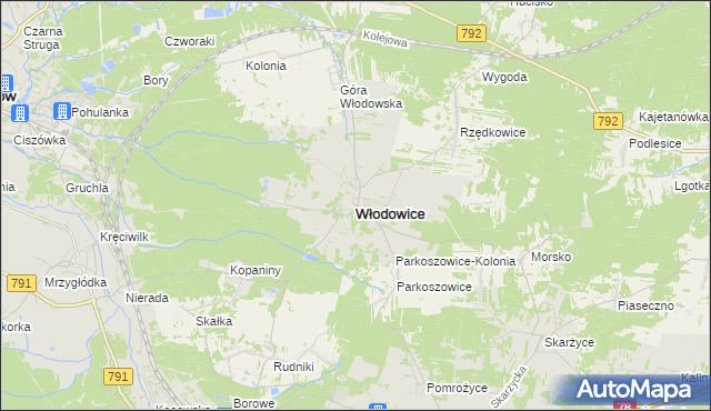 mapa Włodowice powiat zawierciański, Włodowice powiat zawierciański na mapie Targeo