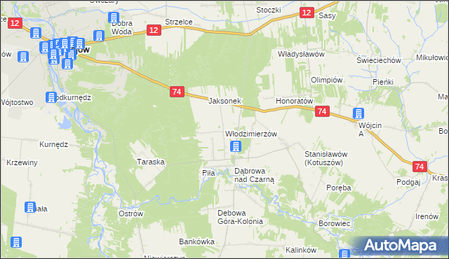 mapa Włodzimierzów gmina Aleksandrów, Włodzimierzów gmina Aleksandrów na mapie Targeo