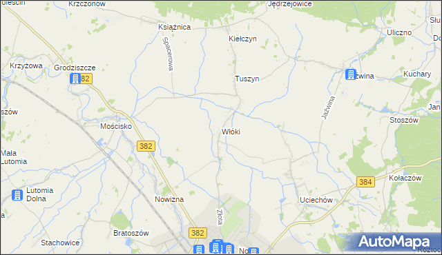 mapa Włóki gmina Dzierżoniów, Włóki gmina Dzierżoniów na mapie Targeo