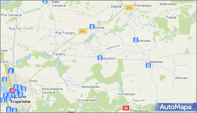 mapa Włościbórz gmina Sępólno Krajeńskie, Włościbórz gmina Sępólno Krajeńskie na mapie Targeo