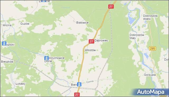 mapa Włostów gmina Żary, Włostów gmina Żary na mapie Targeo