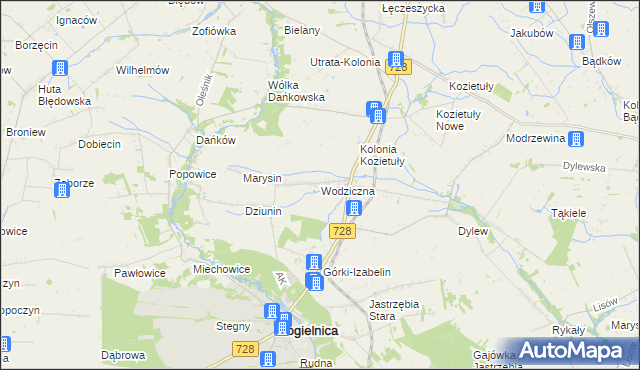 mapa Wodziczna gmina Mogielnica, Wodziczna gmina Mogielnica na mapie Targeo