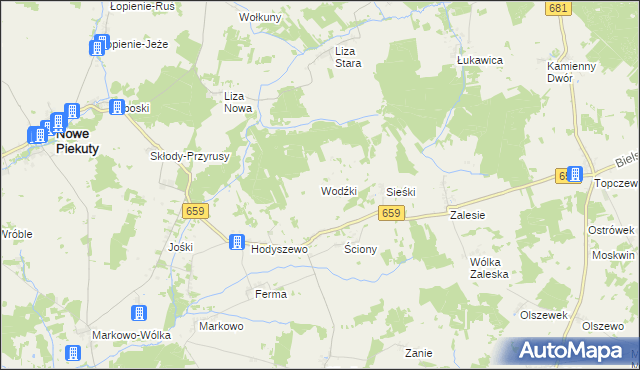 mapa Wodźki, Wodźki na mapie Targeo