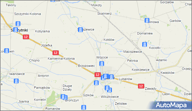 mapa Wójcice gmina Błaszki, Wójcice gmina Błaszki na mapie Targeo
