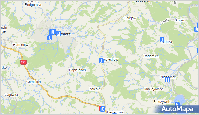 mapa Wojciechów gmina Lubomierz, Wojciechów gmina Lubomierz na mapie Targeo