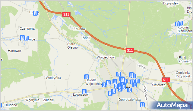 mapa Wojciechów gmina Olesno, Wojciechów gmina Olesno na mapie Targeo