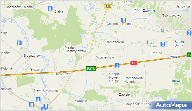 mapa Wojciechów gmina Siedliszcze, Wojciechów gmina Siedliszcze na mapie Targeo