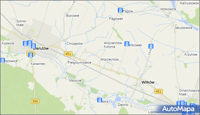 mapa Wojciechów gmina Wilków, Wojciechów gmina Wilków na mapie Targeo