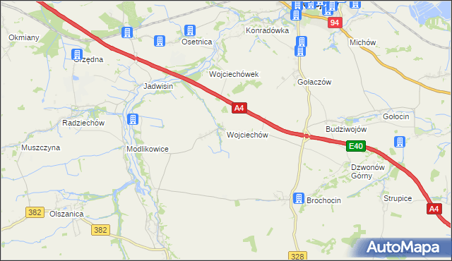 mapa Wojciechów gmina Zagrodno, Wojciechów gmina Zagrodno na mapie Targeo