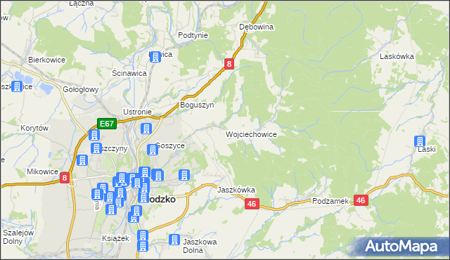 mapa Wojciechowice gmina Kłodzko, Wojciechowice gmina Kłodzko na mapie Targeo