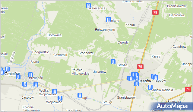 mapa Wojciechówka gmina Ożarów, Wojciechówka gmina Ożarów na mapie Targeo