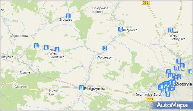 mapa Wojcieszyn gmina Pielgrzymka, Wojcieszyn gmina Pielgrzymka na mapie Targeo