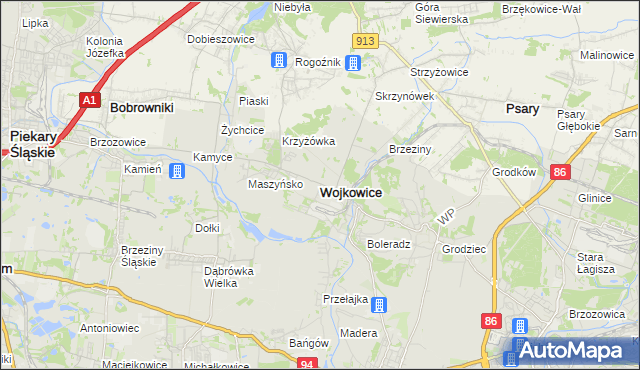 mapa Wojkowice powiat będziński, Wojkowice powiat będziński na mapie Targeo