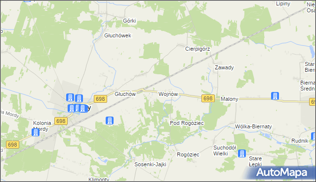 mapa Wojnów gmina Mordy, Wojnów gmina Mordy na mapie Targeo