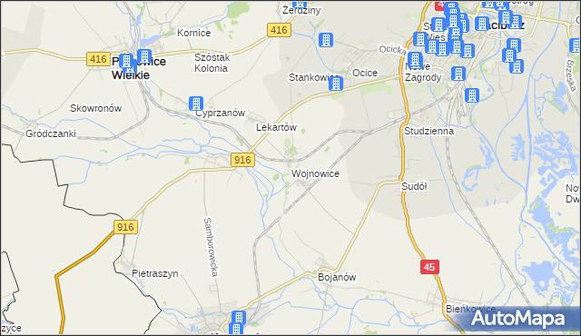 mapa Wojnowice gmina Krzanowice, Wojnowice gmina Krzanowice na mapie Targeo