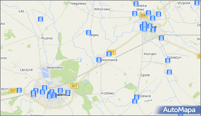 mapa Wojnowice gmina Opalenica, Wojnowice gmina Opalenica na mapie Targeo