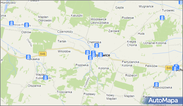 mapa Wojsławice powiat chełmski, Wojsławice powiat chełmski na mapie Targeo