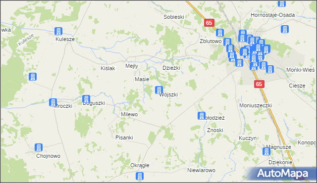 mapa Wojszki gmina Mońki, Wojszki gmina Mońki na mapie Targeo