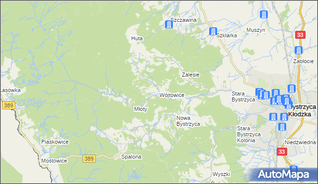 mapa Wójtowice gmina Bystrzyca Kłodzka, Wójtowice gmina Bystrzyca Kłodzka na mapie Targeo