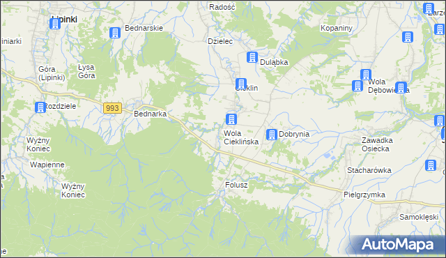 mapa Wola Cieklińska, Wola Cieklińska na mapie Targeo