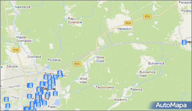 mapa Wola Duża gmina Biłgoraj, Wola Duża gmina Biłgoraj na mapie Targeo