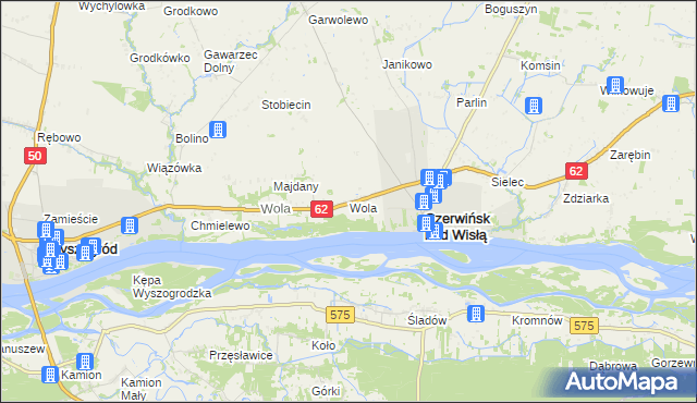 mapa Wola gmina Czerwińsk nad Wisłą, Wola gmina Czerwińsk nad Wisłą na mapie Targeo