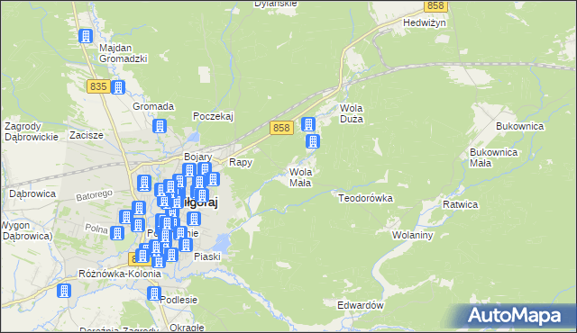 mapa Wola Mała gmina Biłgoraj, Wola Mała gmina Biłgoraj na mapie Targeo