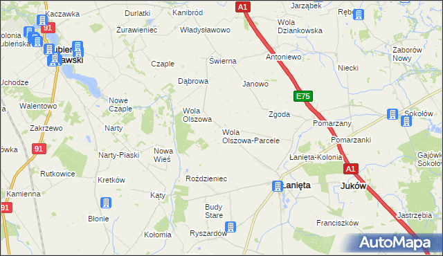 mapa Wola Olszowa-Parcele, Wola Olszowa-Parcele na mapie Targeo