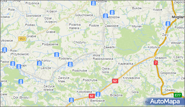 mapa Wola Radziszowska, Wola Radziszowska na mapie Targeo