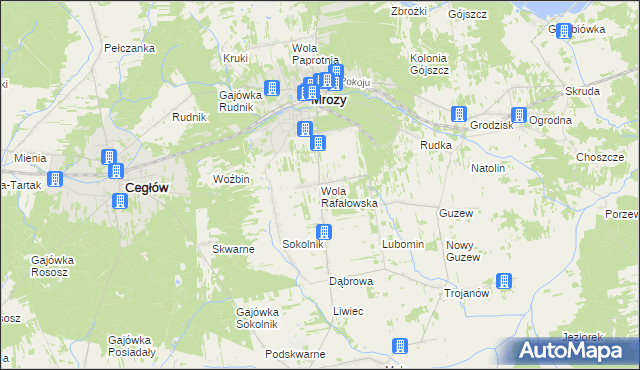 mapa Wola Rafałowska gmina Mrozy, Wola Rafałowska gmina Mrozy na mapie Targeo