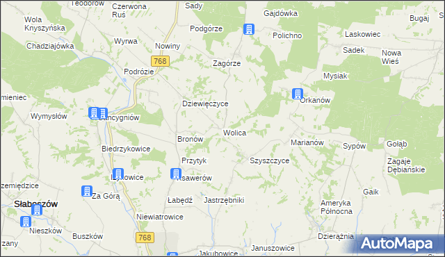 mapa Wolica gmina Działoszyce, Wolica gmina Działoszyce na mapie Targeo