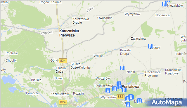 mapa Wolica gmina Karczmiska, Wolica gmina Karczmiska na mapie Targeo